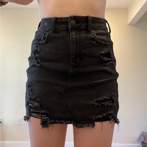 American Eagle Distressed Black Denim Mini Skirt